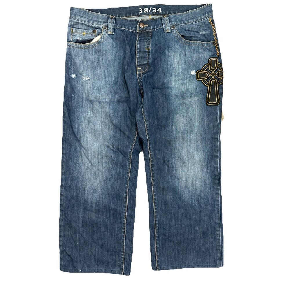 Toxic Fish Jeans Y2K Baggy Men’s Button Fly Denim Jeans Loose Fit Size 38x28